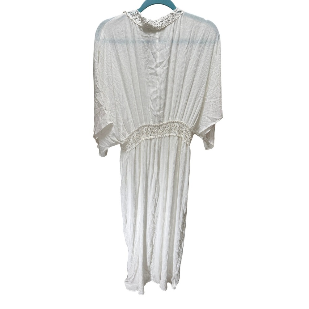 Hollister Maxi Coverup Womens L/XL White Crochet Lace Boho Kimono Sleeve Beach - Picture 2 of 8